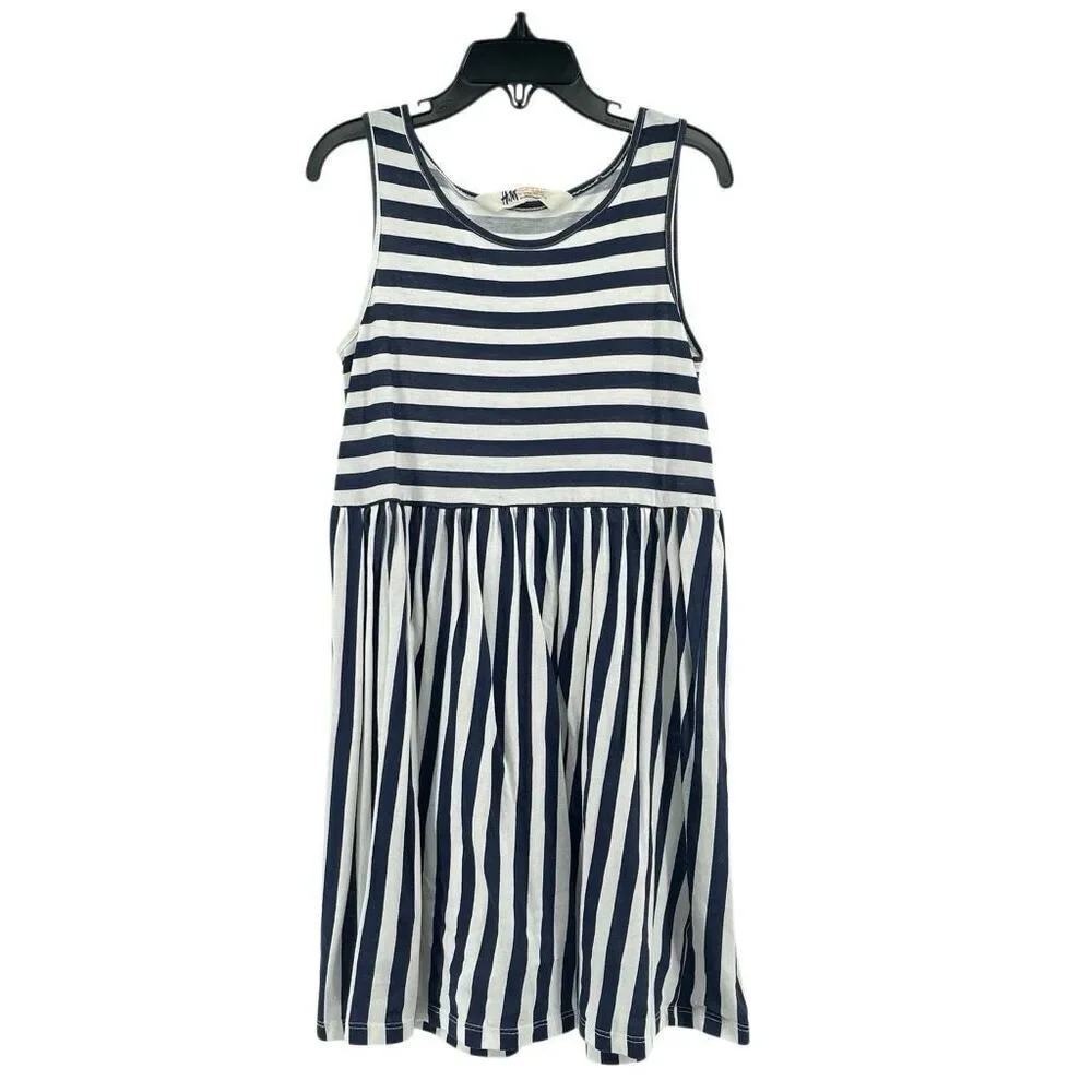 H&M Girls Striped Sleeveless Tank Dress 6-8Y Navy White Cotton Sundress
